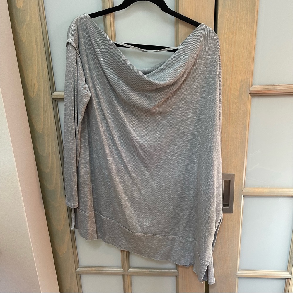 Free People oversized off the shoulder tunic in ribbed blue - XL